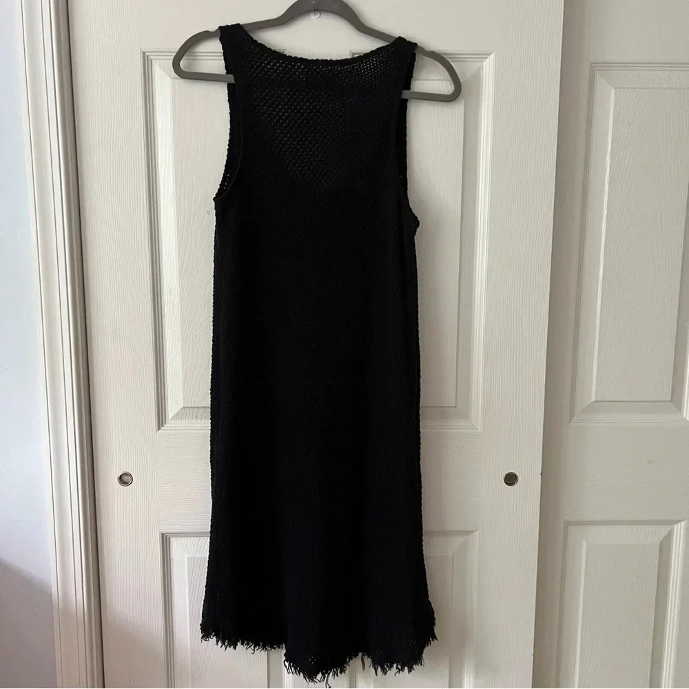 VELVET by Graham & Spencer Women Knitwear Dress Small Black Waffle Fringe Cotton